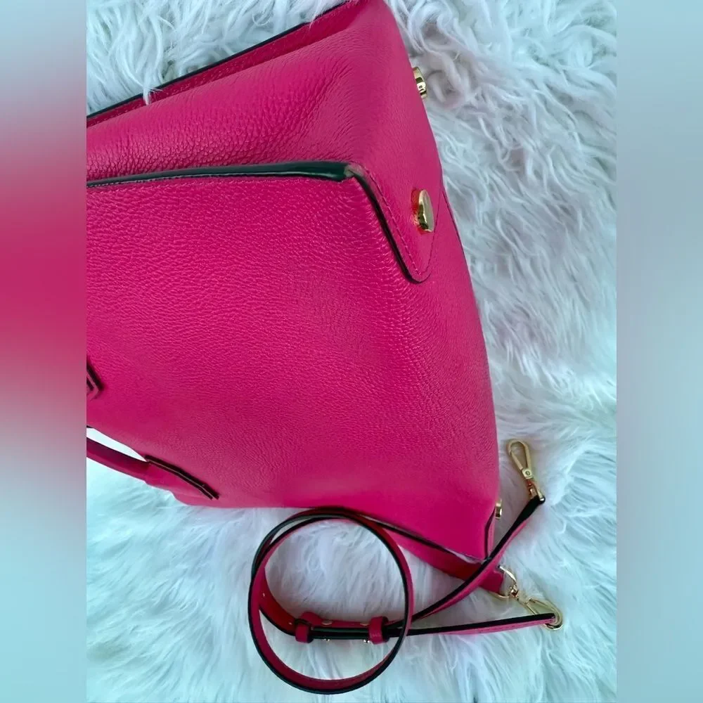 Michael Kors Fuchsia Pink Satchel – Pebbled Leather + Gold Lock & Strap - Picture 7 of 16